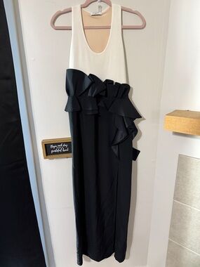 Givenchy Two-Tone Ruffle-Detail Maxi Dress in White & Black